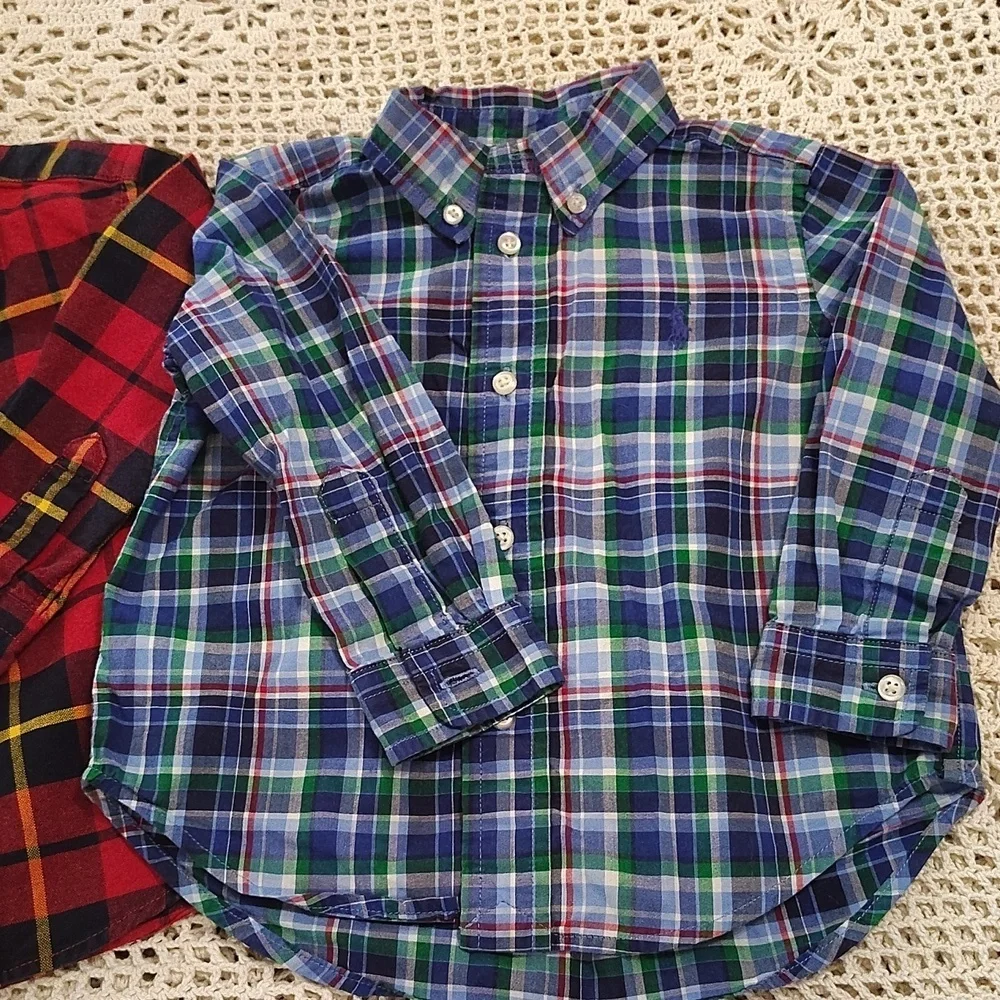 Bundle Lot Ralph Lauren Plaid Button Up Shirts Boys Size 18 Months A8